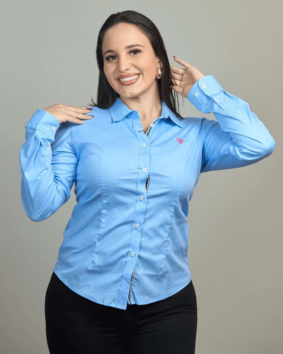 CAMISA U.S POLO ASSN AZUL PARA DAMA