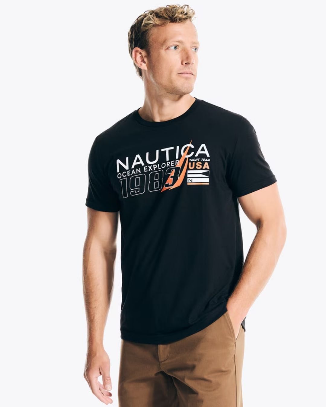 CAMISETA NAUTICA AZUL CON NARANJA PARA CABALLERO