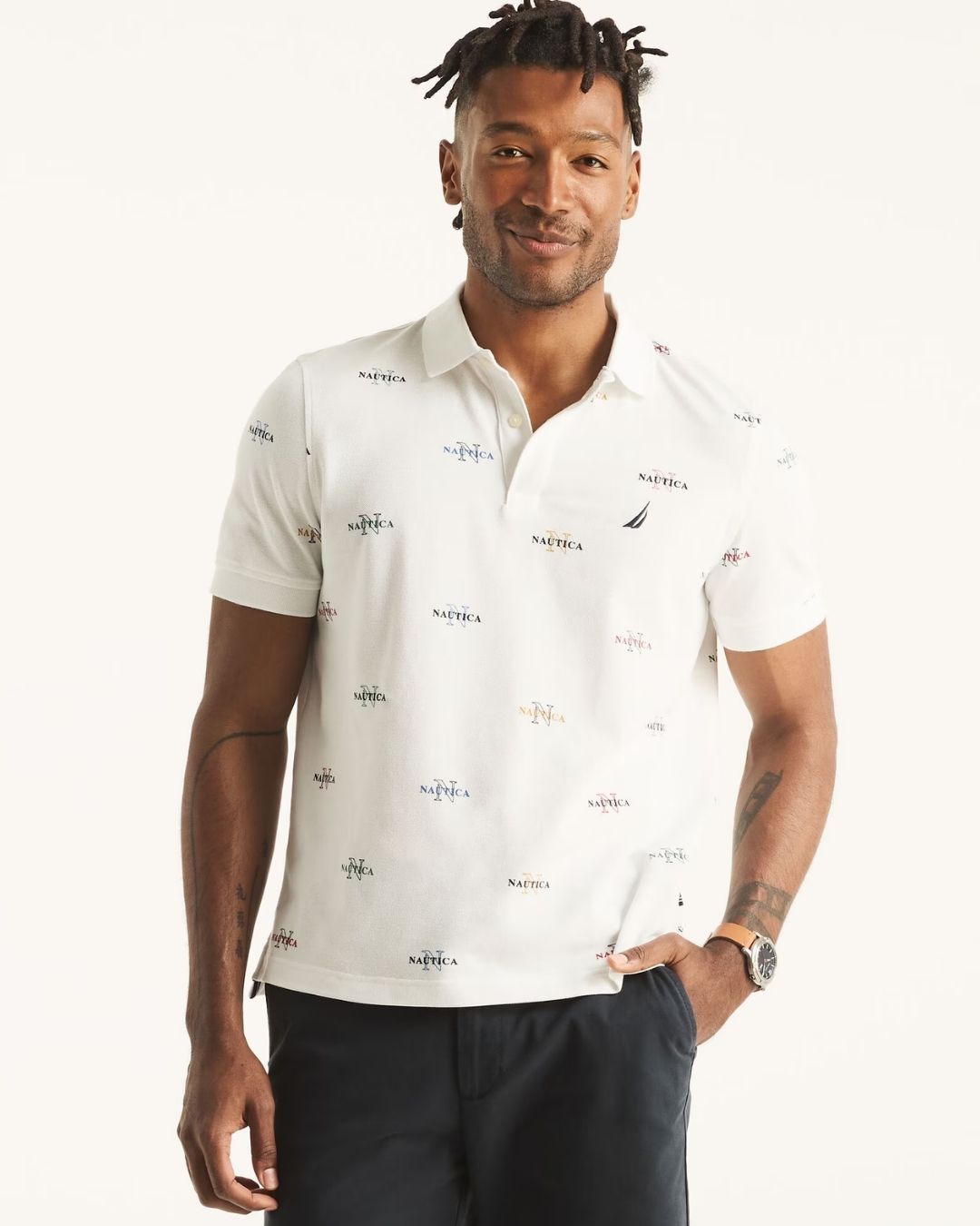 POLO NAUTICA DE CABALLERO BLANCA ESTAMPADA