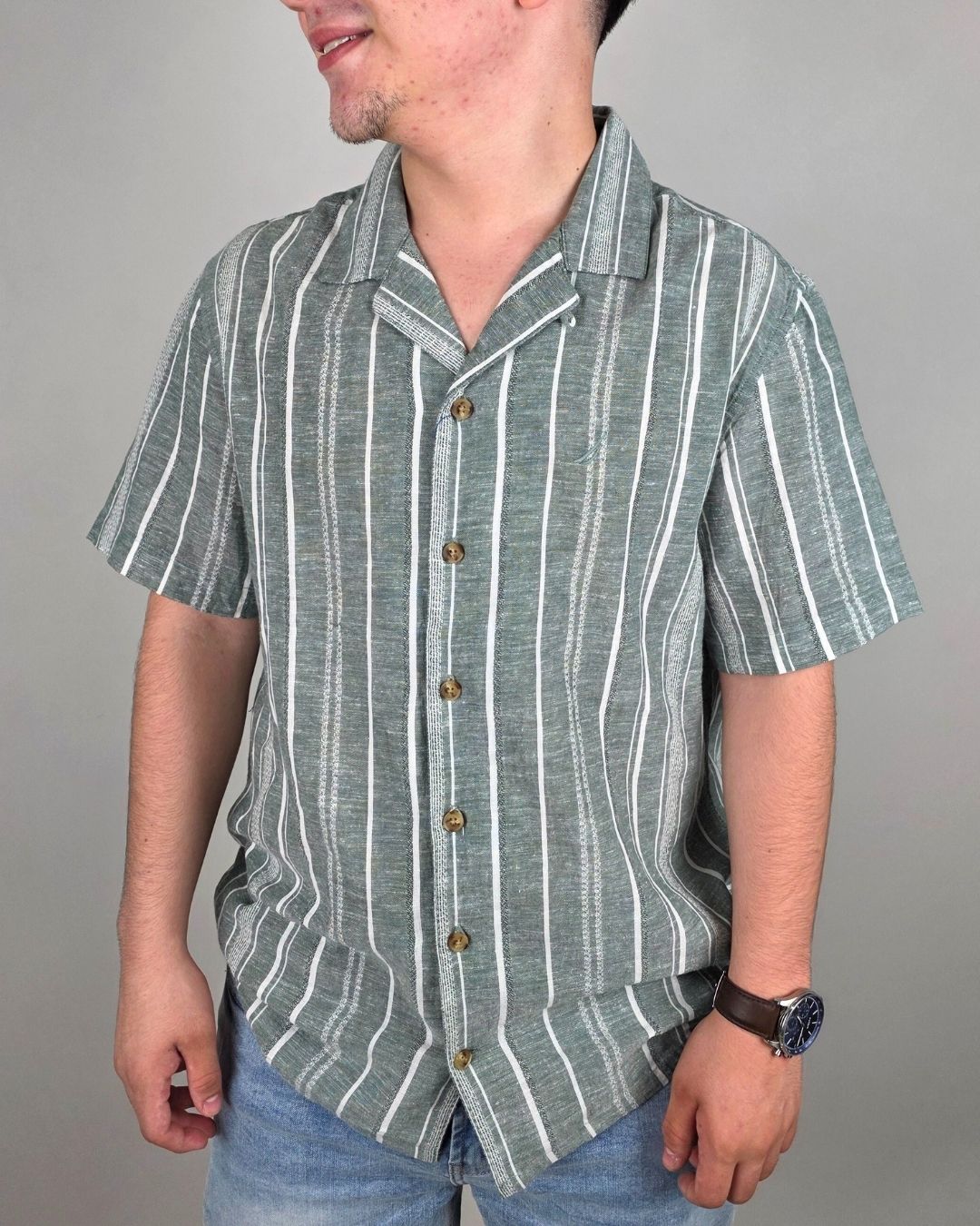 CAMISA NAUTICA VERDE DE RAYAS PARA CABALLERO