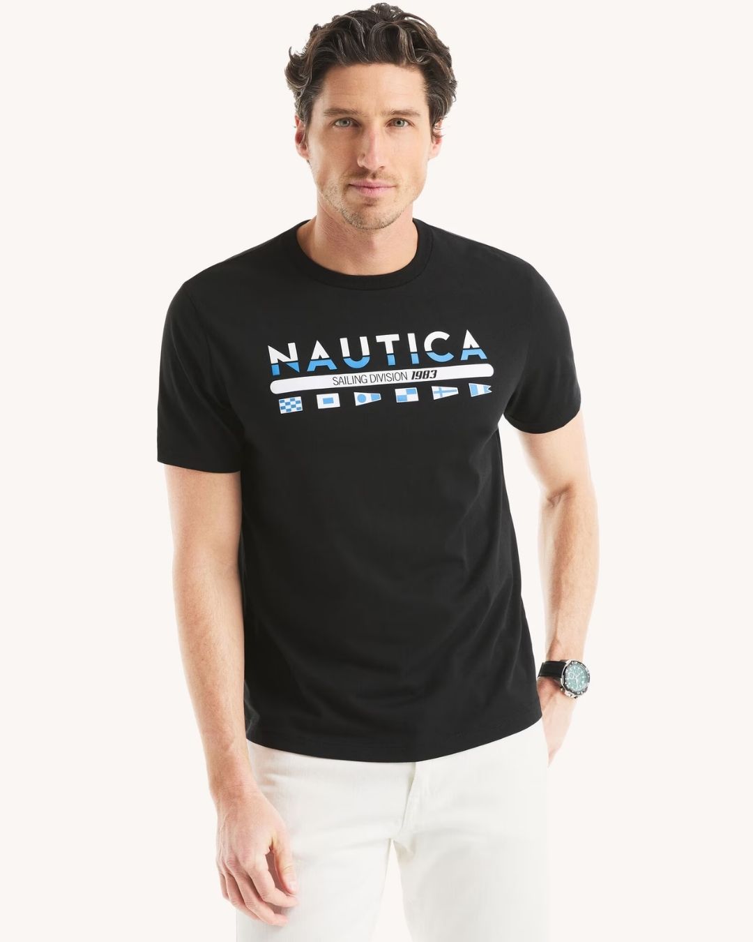 CAMISETA NAUTICA DE CABALLERO NEGRA ESTAMPADA