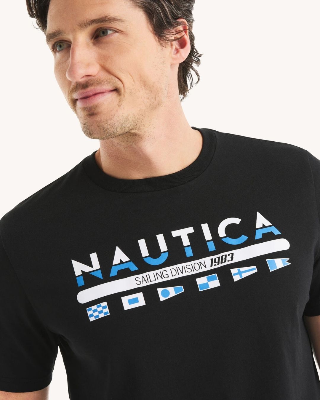CAMISETA NAUTICA DE CABALLERO NEGRA ESTAMPADA