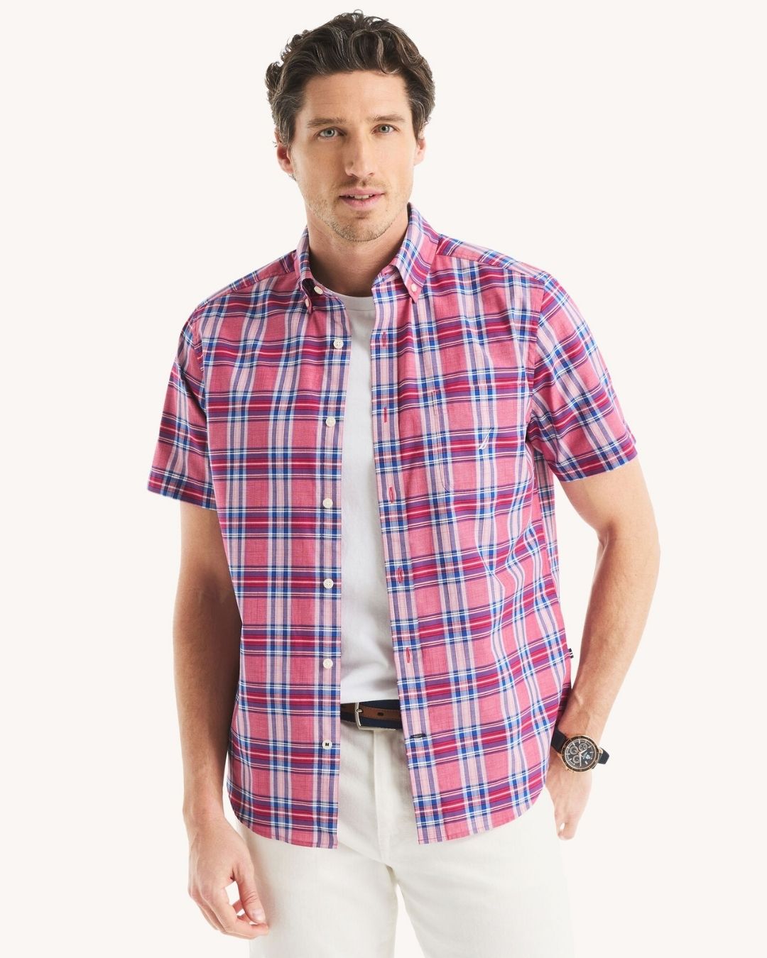 CAMISA NAUTICA ROJA DE CUADROS PARA CABALLERO