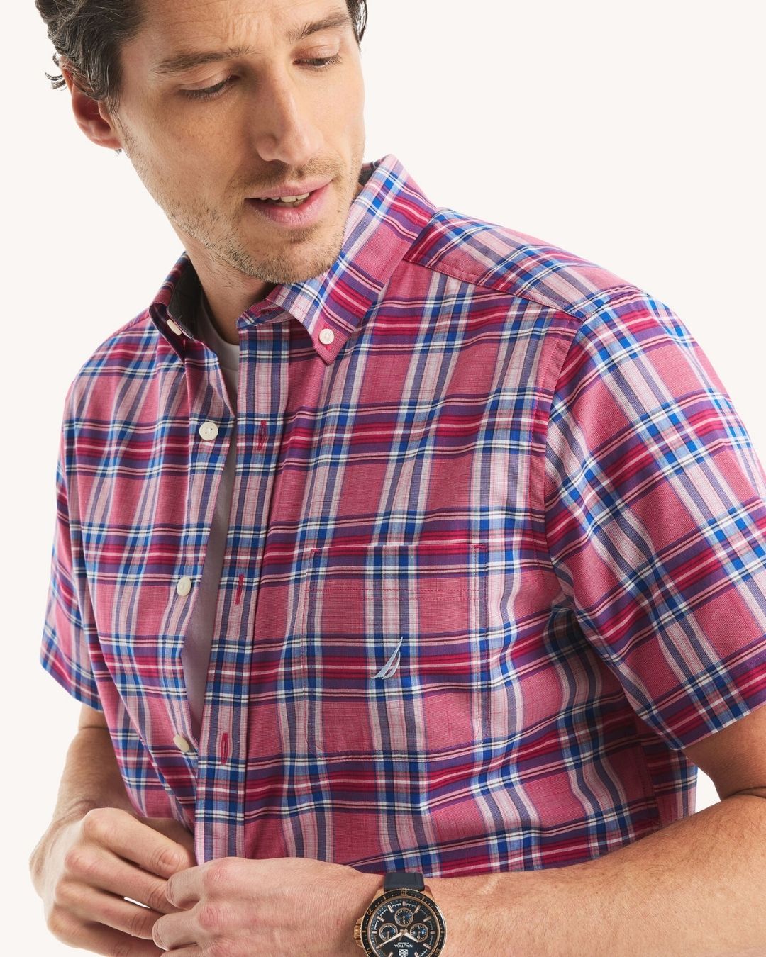 CAMISA NAUTICA ROJA DE CUADROS PARA CABALLERO