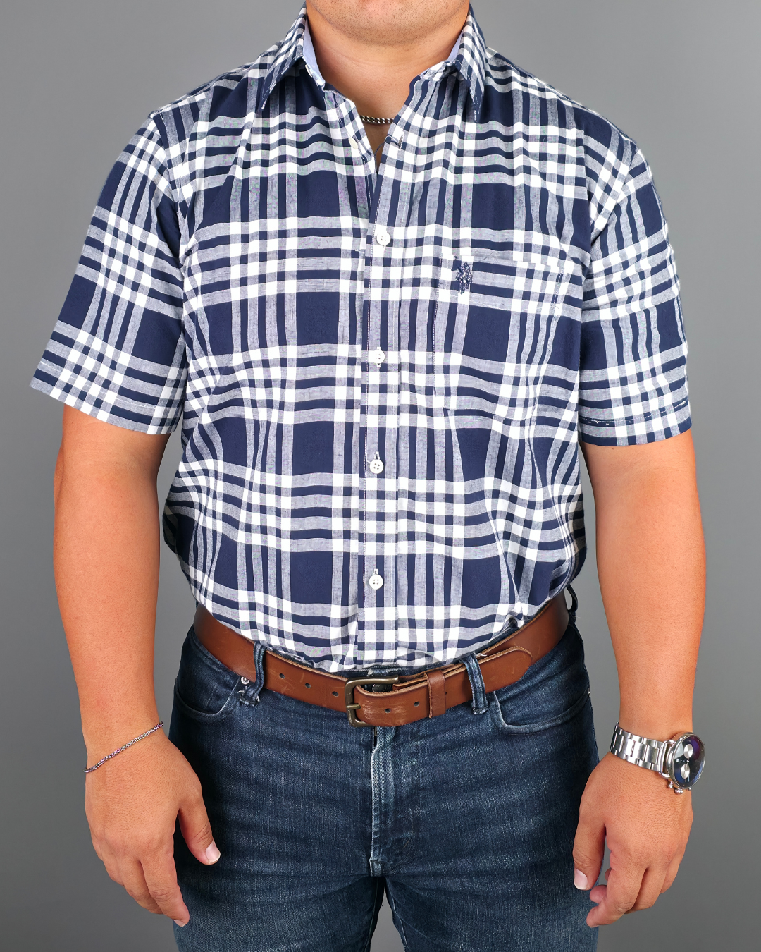CAMISA US POLO AZUL MANGA CORTA CABALLERO