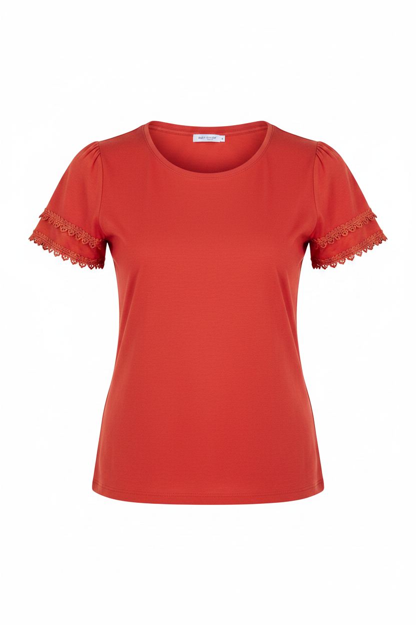 Camiseta roja encaje ghost mannequin