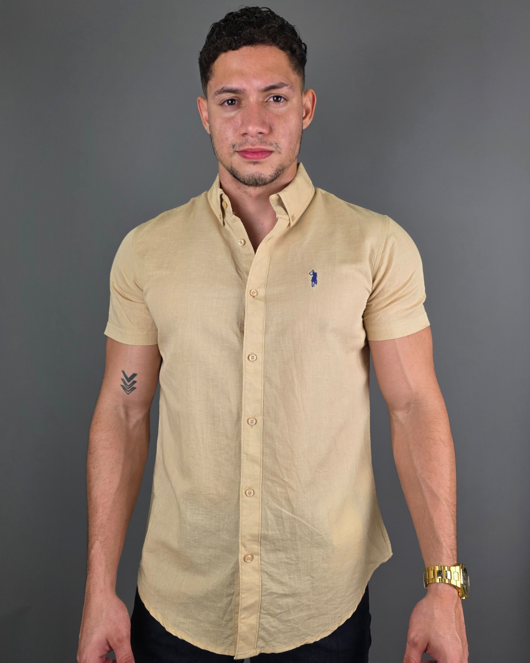 CAMISA CAMBRIDGE POLO BEIGE PARA CABALLERO