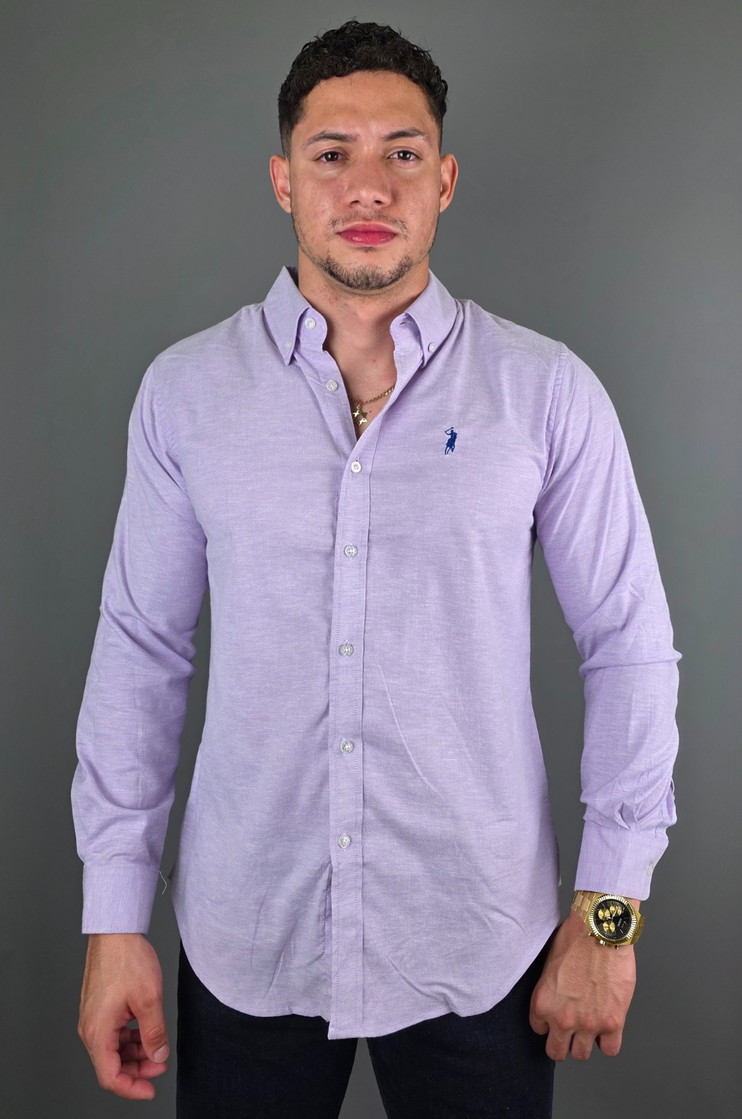 CAMISA CAMBRIDE POLO LILA PARA CABALLERO