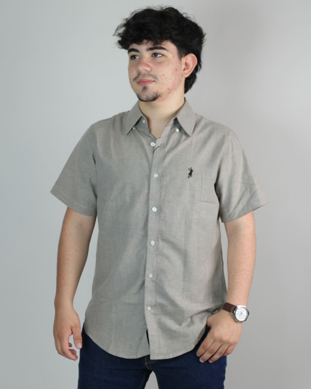 CAMISA GRIS CAMBRIDGE POLO MANGA CORTA CABALLERO