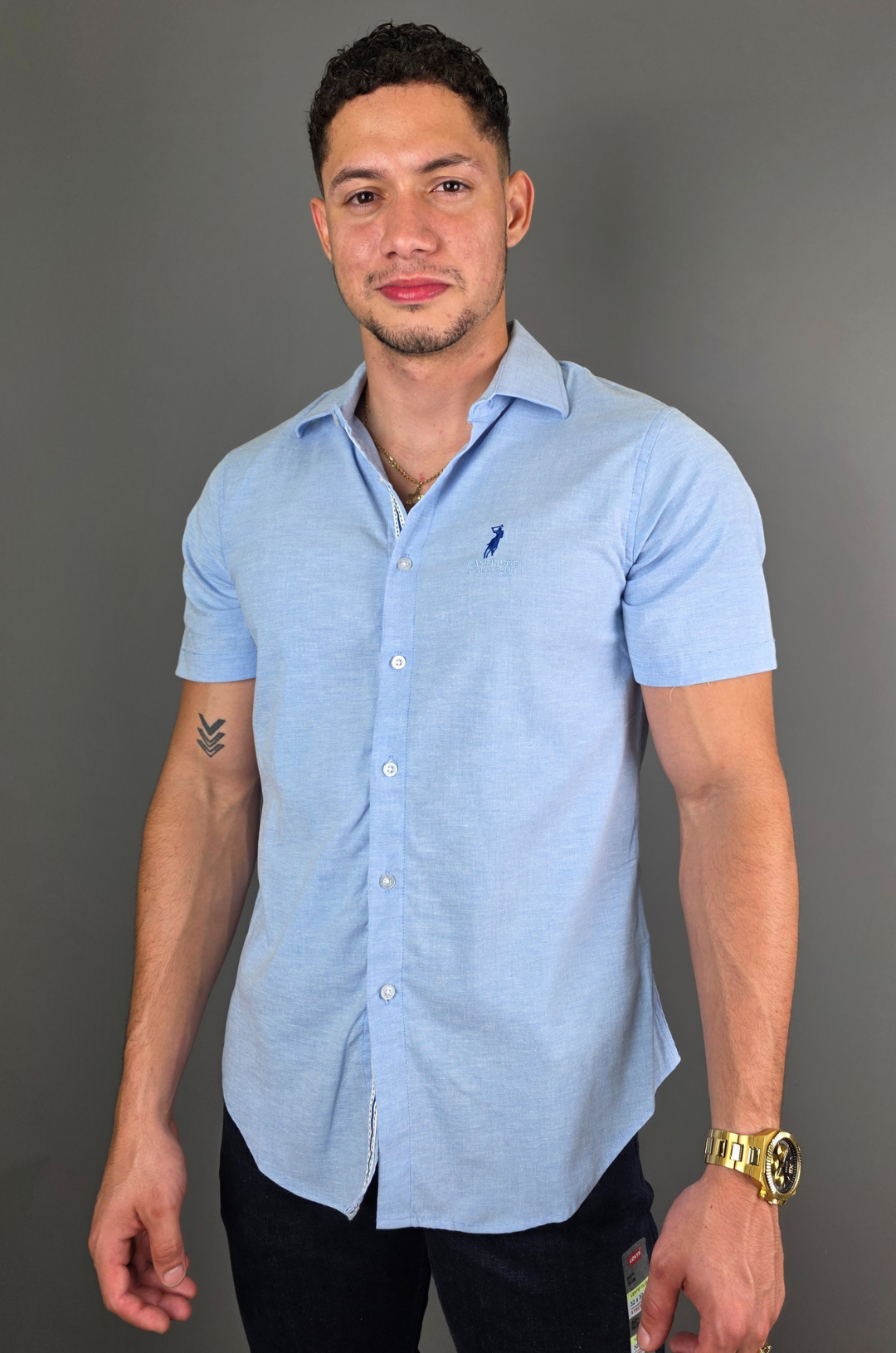 CAMISA CAMBRIDGE POLO CELESTE MANGA CORTA