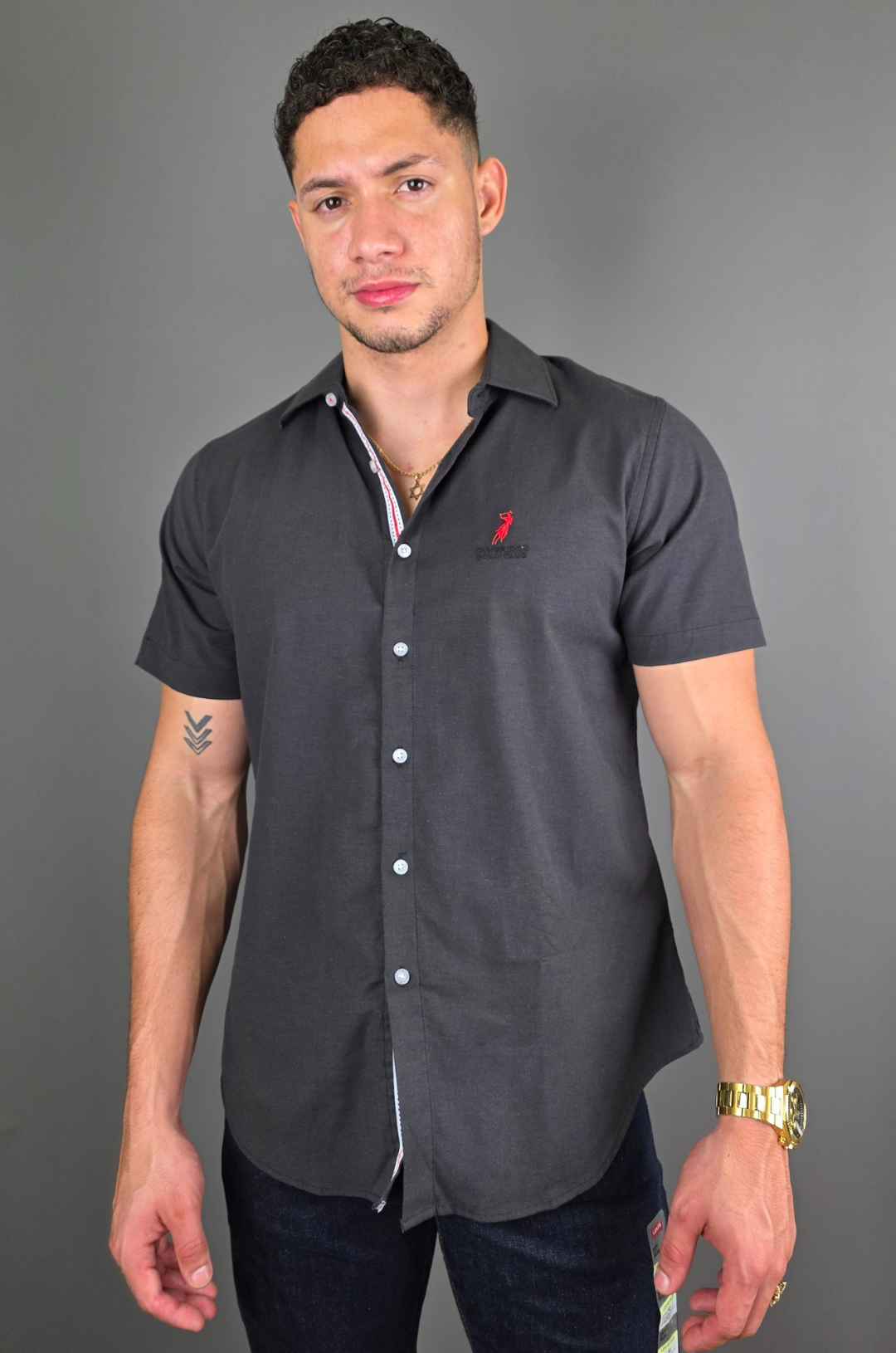 CAMISA CAMBRIDGE POLO NEGRA MANGA CORTA