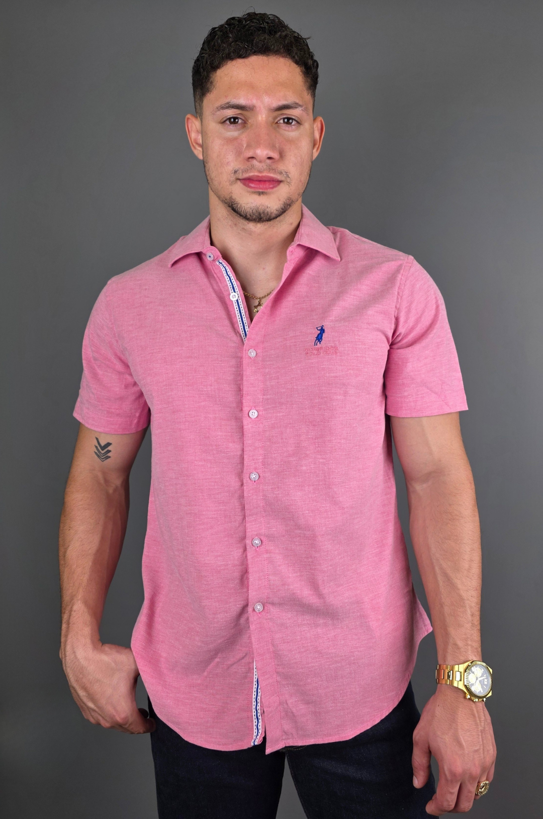CAMISA CAMBRIDGE POLO ROSADO OSUCURO MANGA CORTA