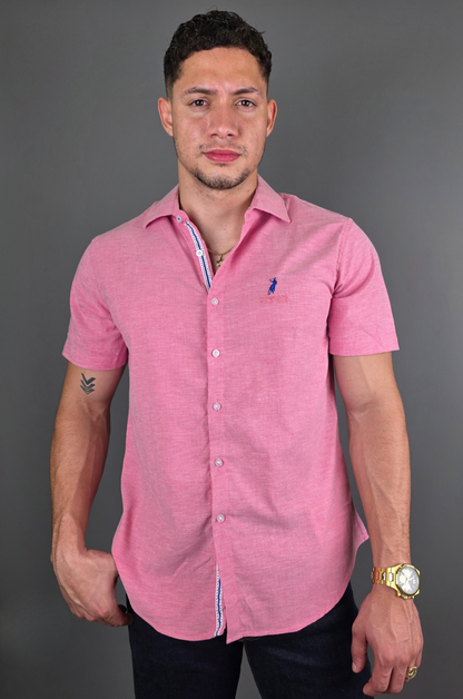 CAMISA CAMBRIDGE POLO ROSADO OSUCURO MANGA CORTA