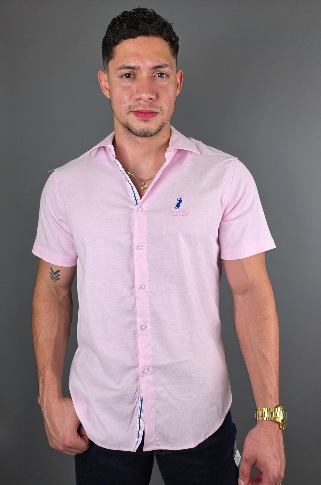 CAMISA CAMBRIDGE POLO ROSADA MANGA CORTA