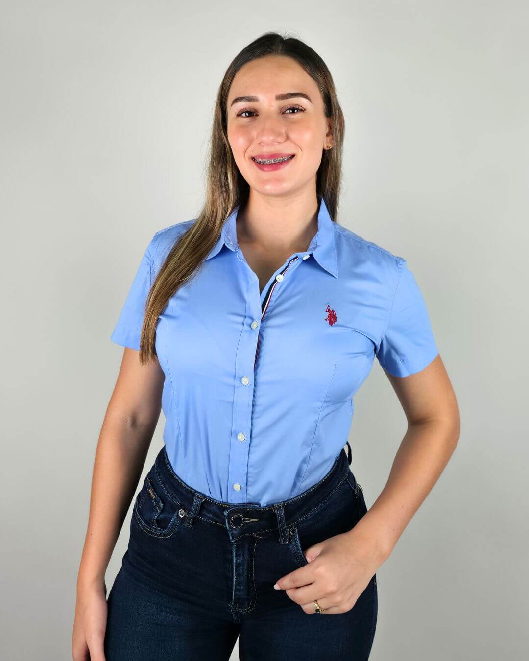 CAMISA U.S. POLO ASSN  CELESTE PARA DAMA