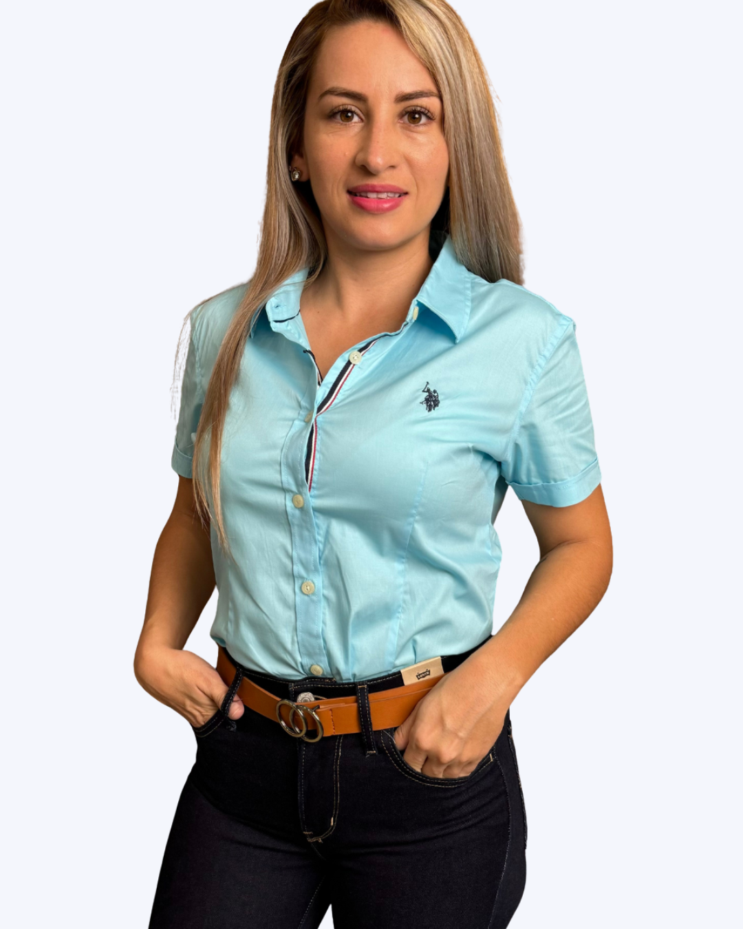 CAMISA U.S POLO ASSN CELESTE PARA DAMA