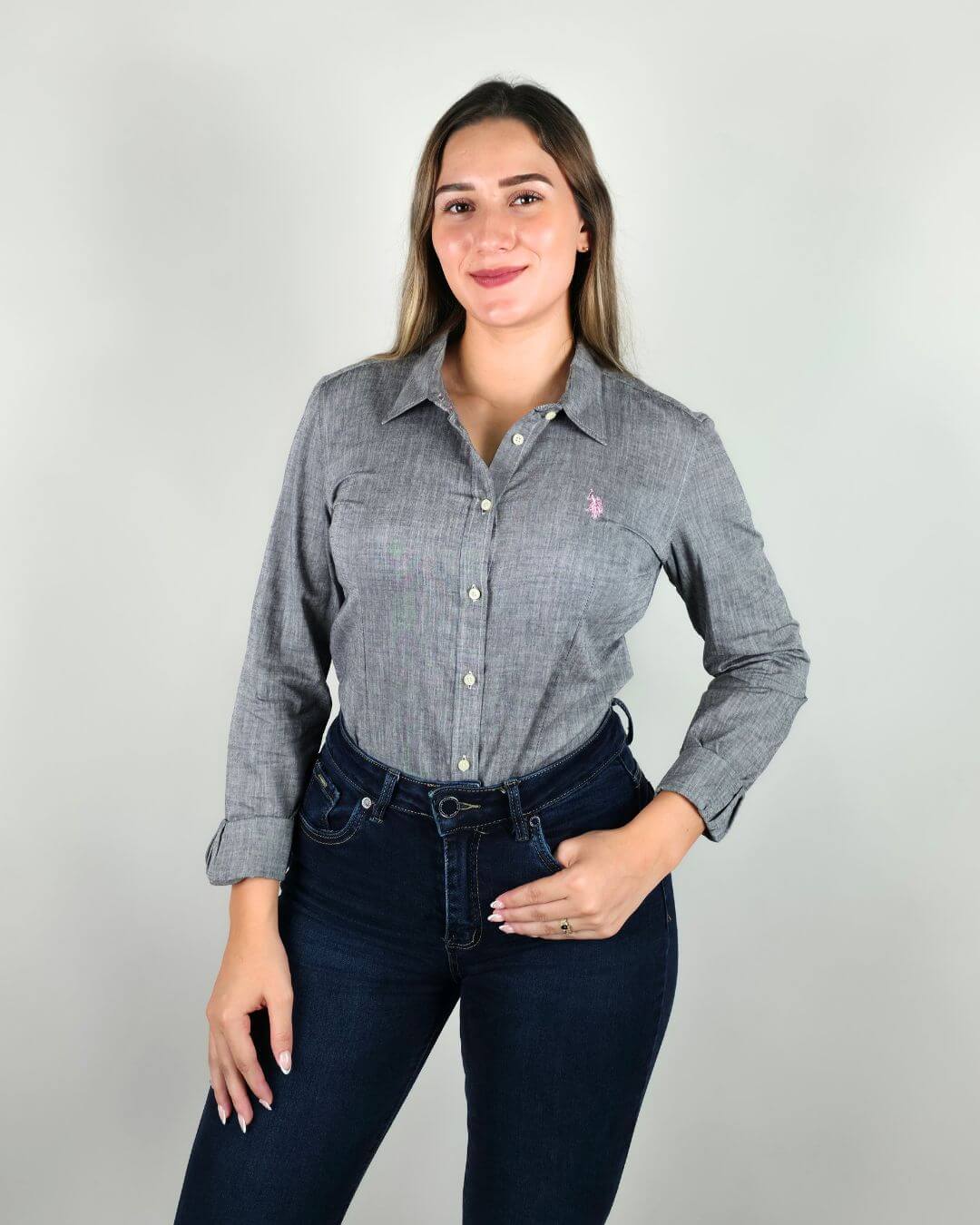 CAMISA U.S POLO MUJER GRIS