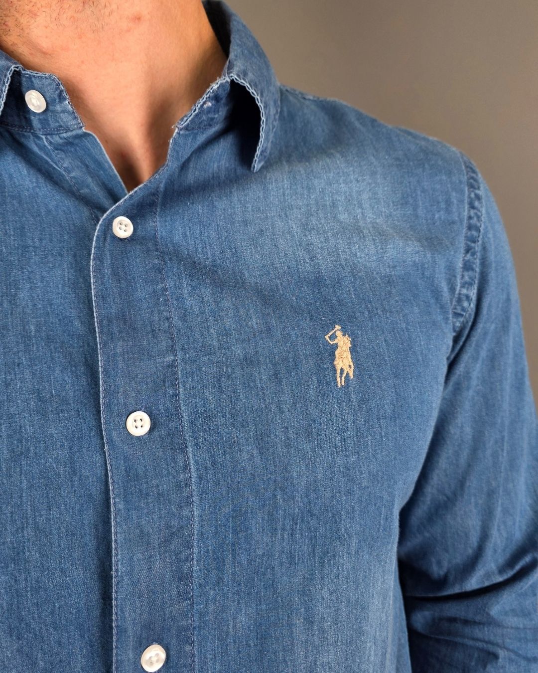 CAMISA MEZCLILLA CAMBRIDGE POLO  MANGA LARGA CABALLERO