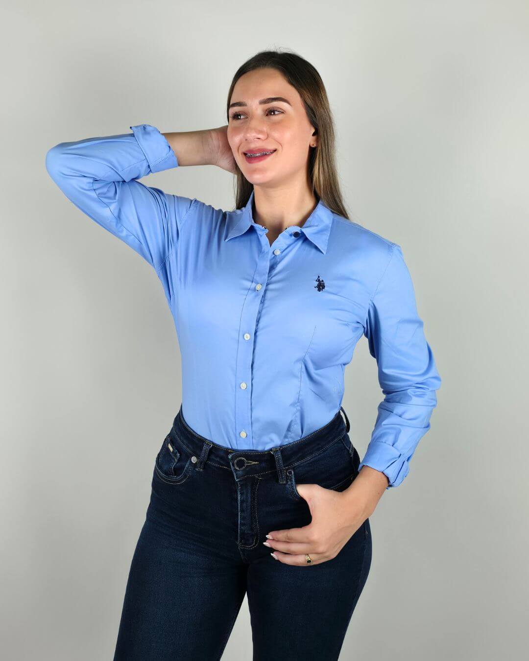 CAMISA U.S POLO MUJER CELESTE