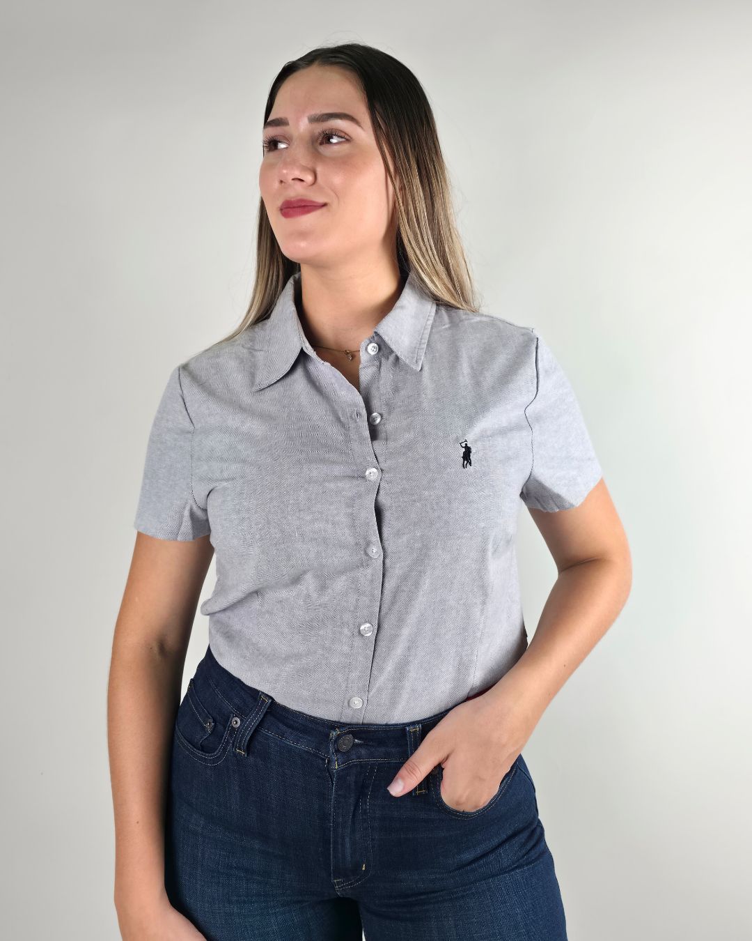 CAMISA CAMBRIDGE POLO GRIS  PARA DAMA