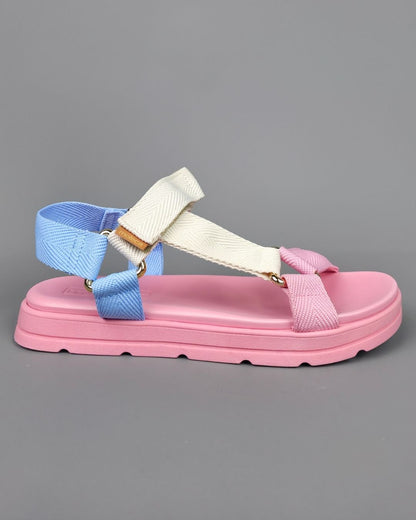 SANDALIA MOLECA ROSA CON BLANCO Y CELESTE PARA DAMA