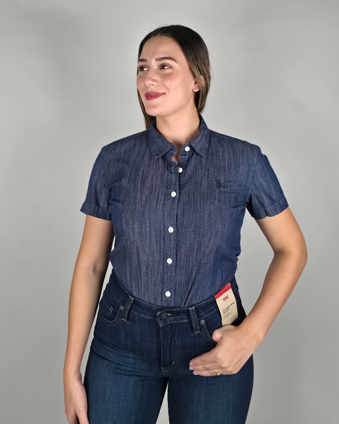 CAMISA U.S POLO ASSN AZUL PARA DAMA