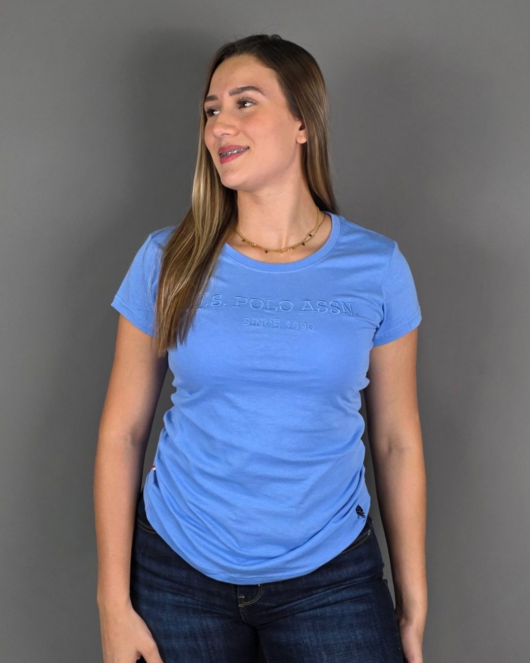 CAMISETA U.S. POLO ASSN CELESTE BORDADA PARA DAMA