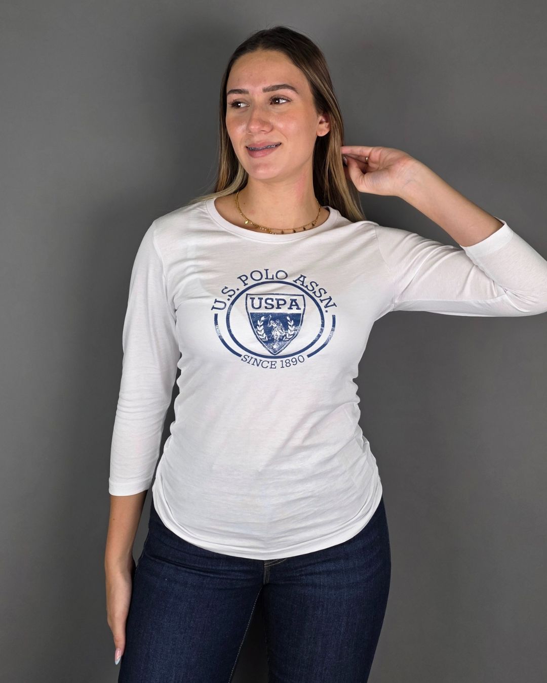 CAMISETA U.S. POLO ASSN BLANCA ESTAMPADA PARA DAMA