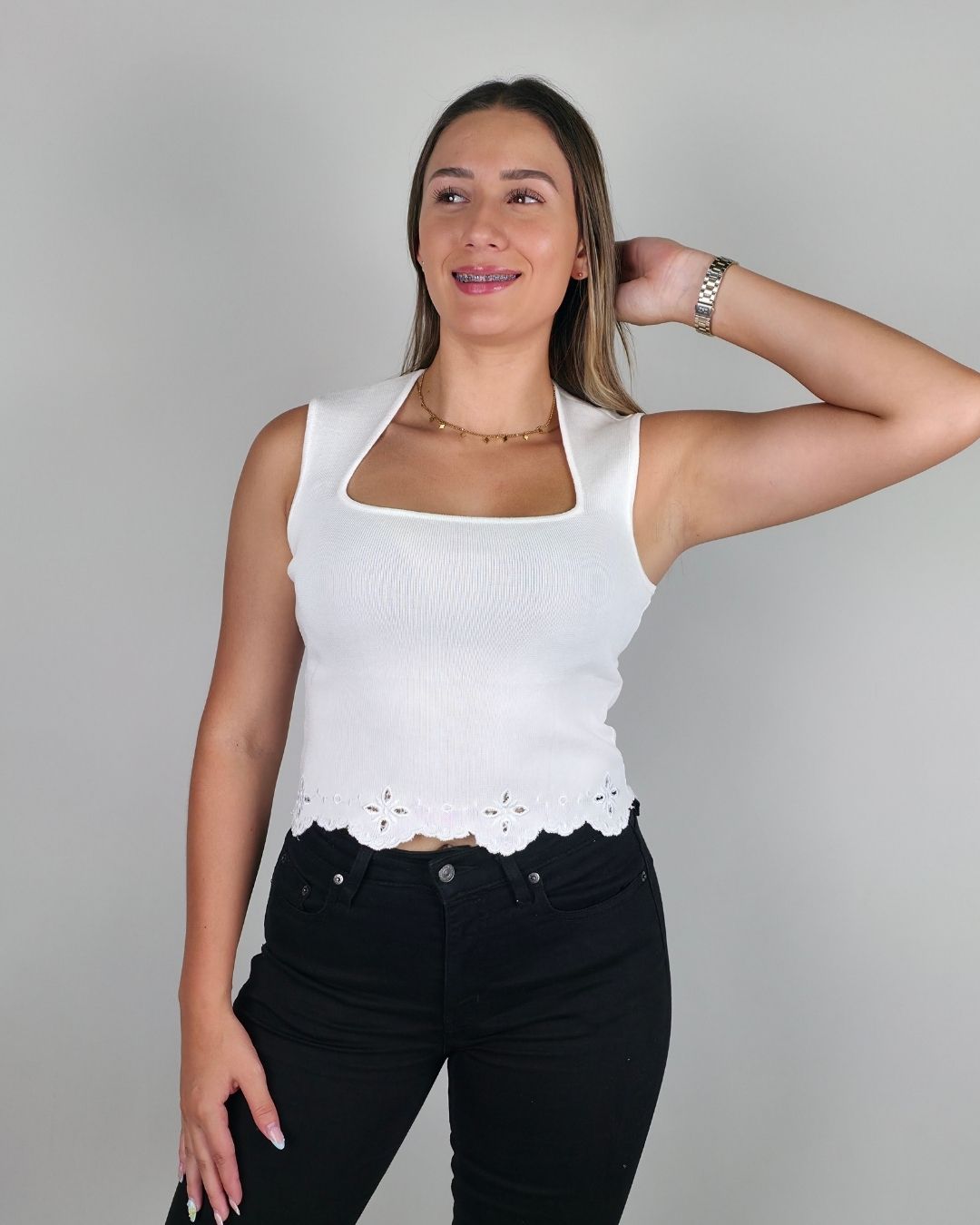 BLUSA BLANCA DE ENCAJE PARA DAMA