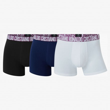 BOXER CR7 NEGRO CON AZUL Y BLANCO 3 - PACK