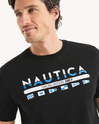 CAMISETA NAUTICA DE CABALLERO NEGRA ESTAMPADA