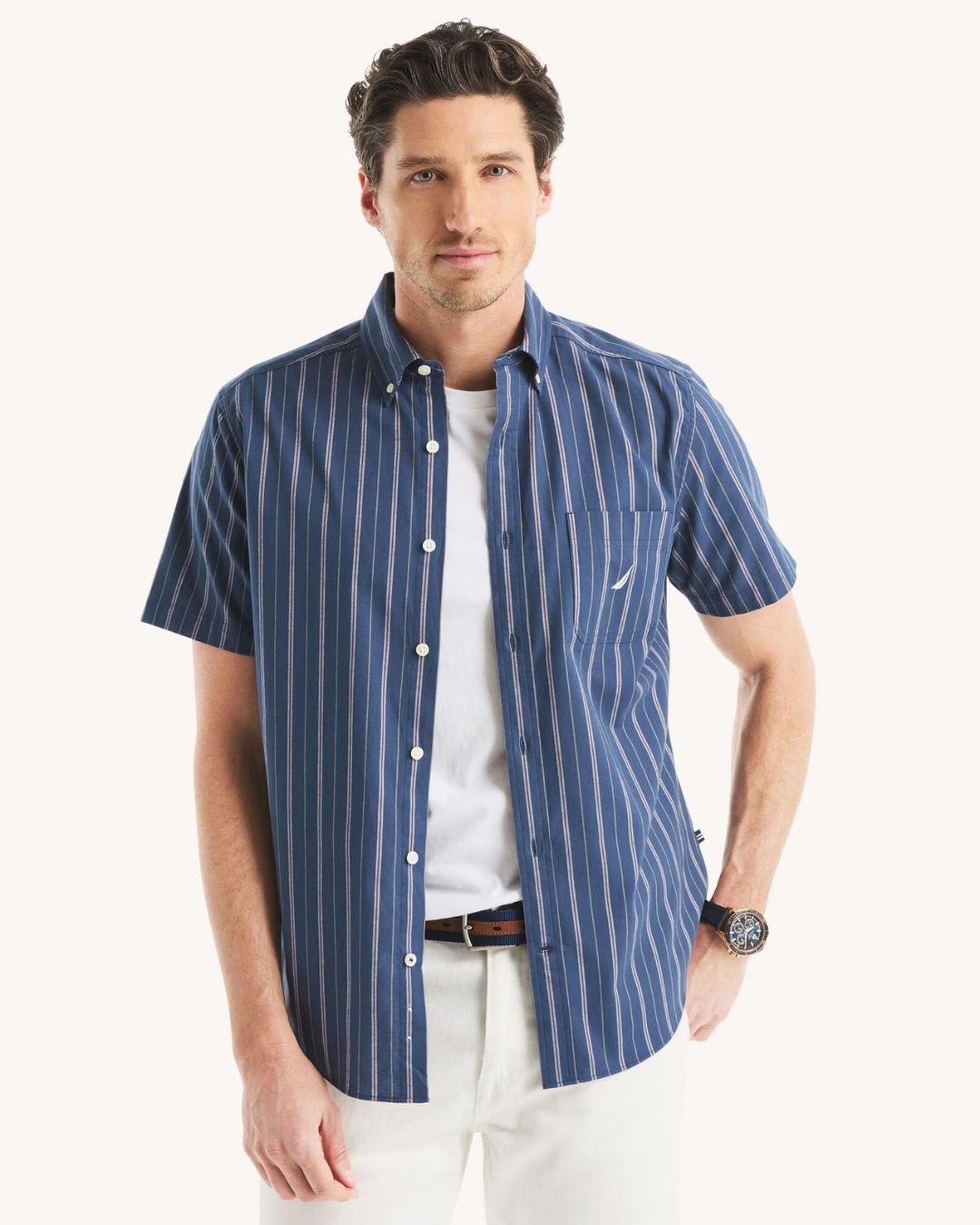 CAMISA NAUTICA AZUL DE RAYAS PARA CABALLERO