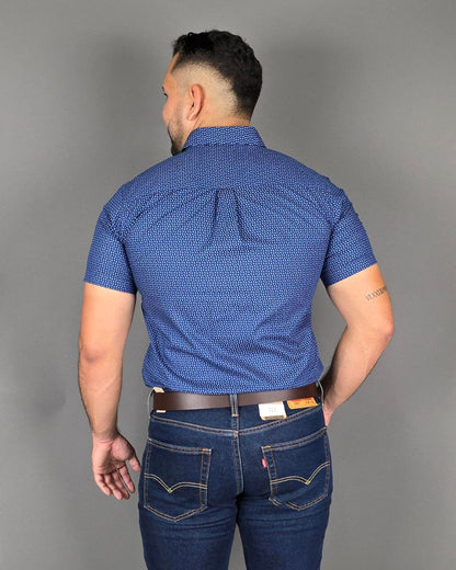 CAMISA U.S. POLO ASSN DE CABALLERO AZUL ESTAMPADA