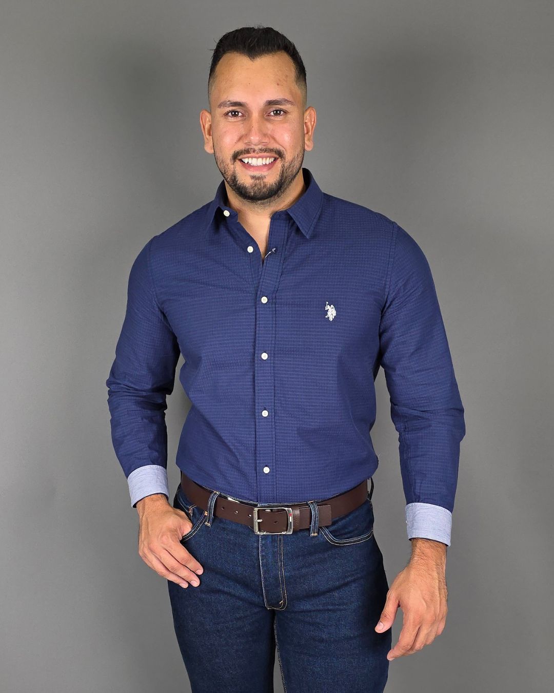 CAMISA U.S. POLO ASSN DE CABALLERO AZUL OSCURA