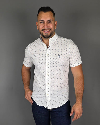 CAMISA U.S. POLO ASSN DE CABALLERO BLANCA ESTAMPADA