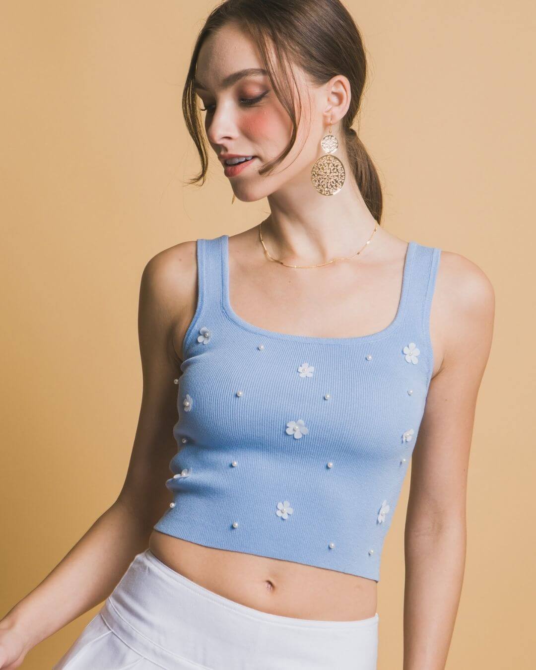 BLUSA LOVE TREE CELESTE CON FLORES
