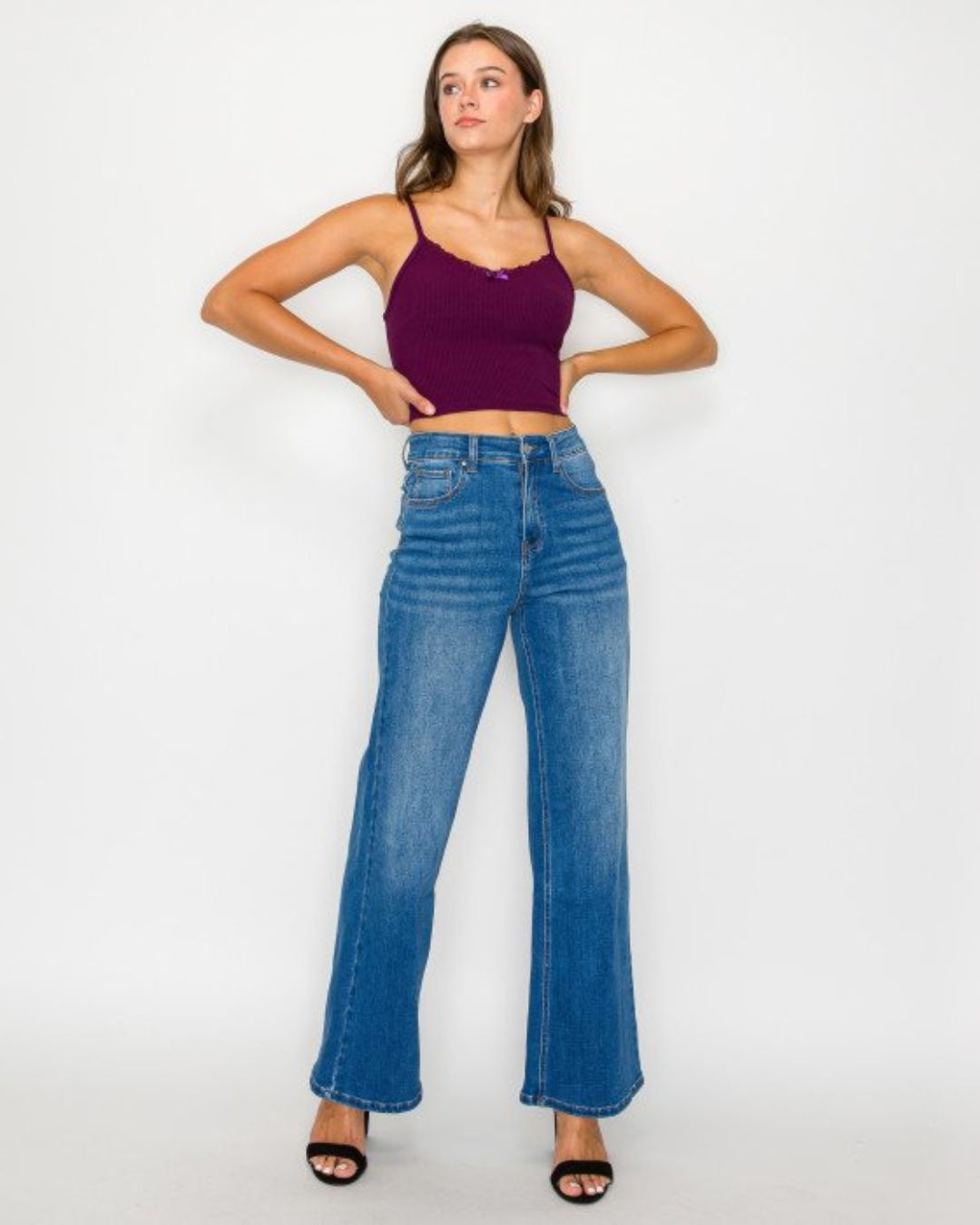 JEANS WAX WID LEG HIGH RISE AZUL PARA DAMA