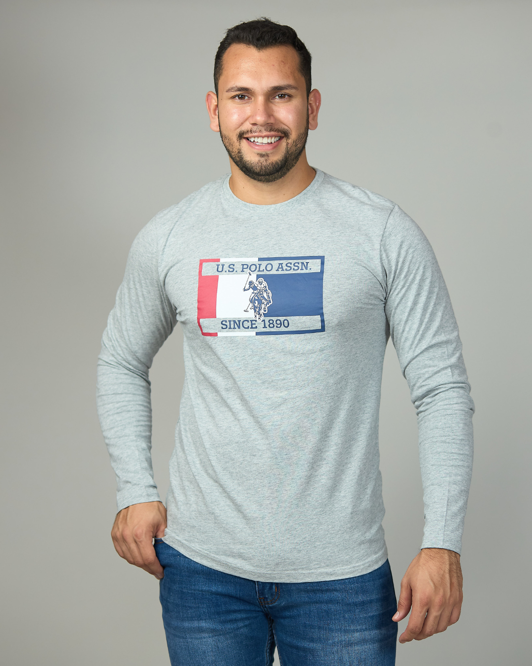 CAMISETA US POLO ASSN GRIS ESTAMPADA PARA CABALLERO
