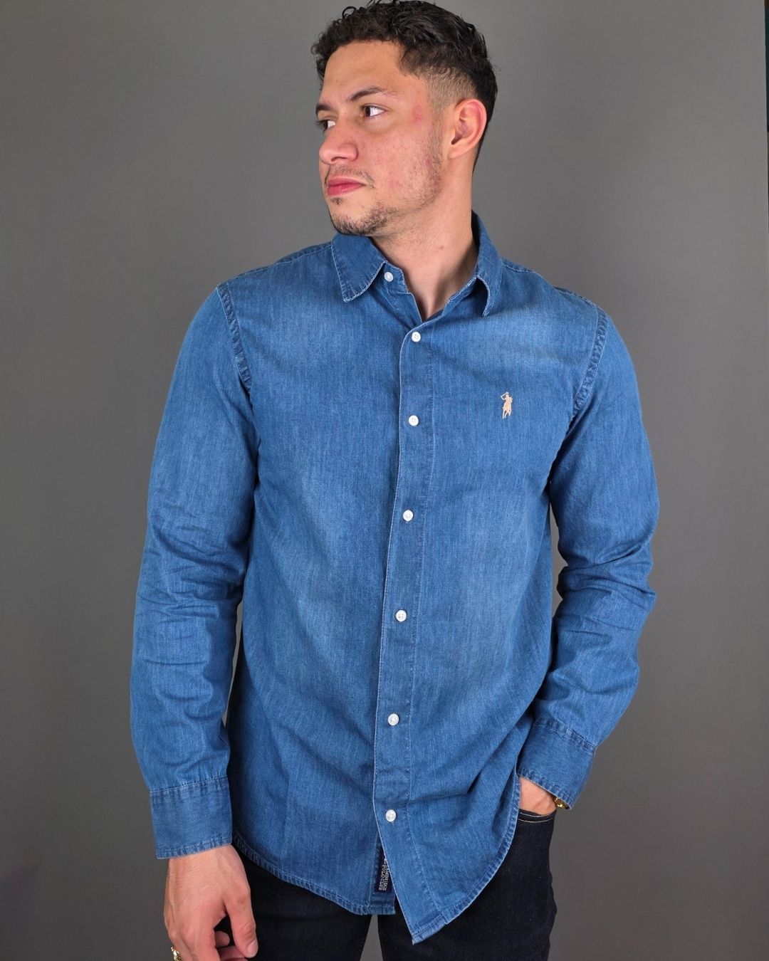 CAMISA MEZCLILLA CAMBRIDGE POLO  MANGA LARGA CABALLERO