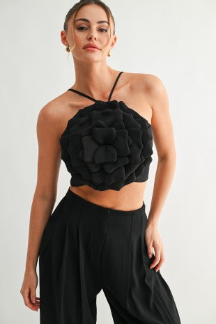 BLUSA CROP FLORAL 3D ELEGANTE