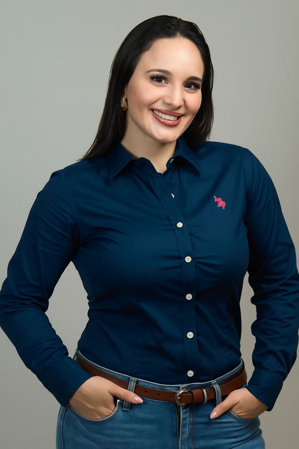 CAMISA MANGA LARGA  U.S POLO ASSN AZUL PARA DAMA