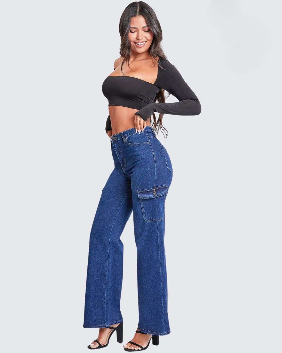 JEANS YMI CARGO AZUL OSCURO PARA DAMA