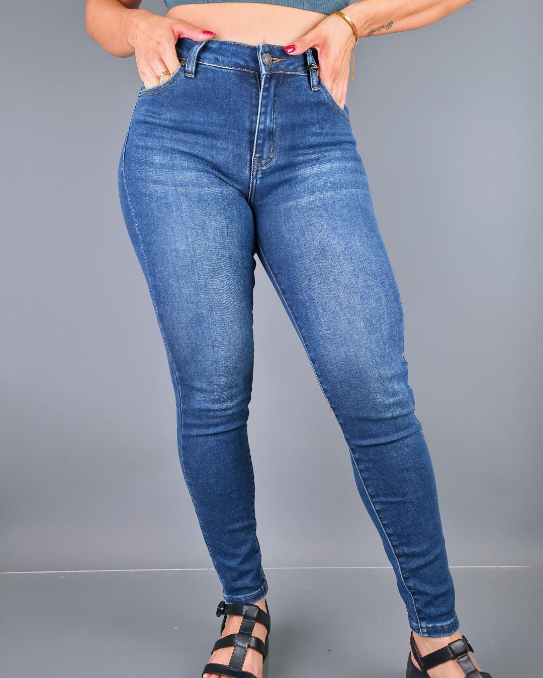 JEANS PSYCHO HIGH RISE SKINNY AZUL PARA DAMA