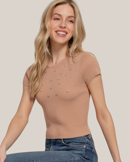 BLUSA ACTIVE BASIC BEIGE CON  PERLAS
