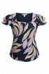 Blusa azul marino estampado tropical ghost mannequin