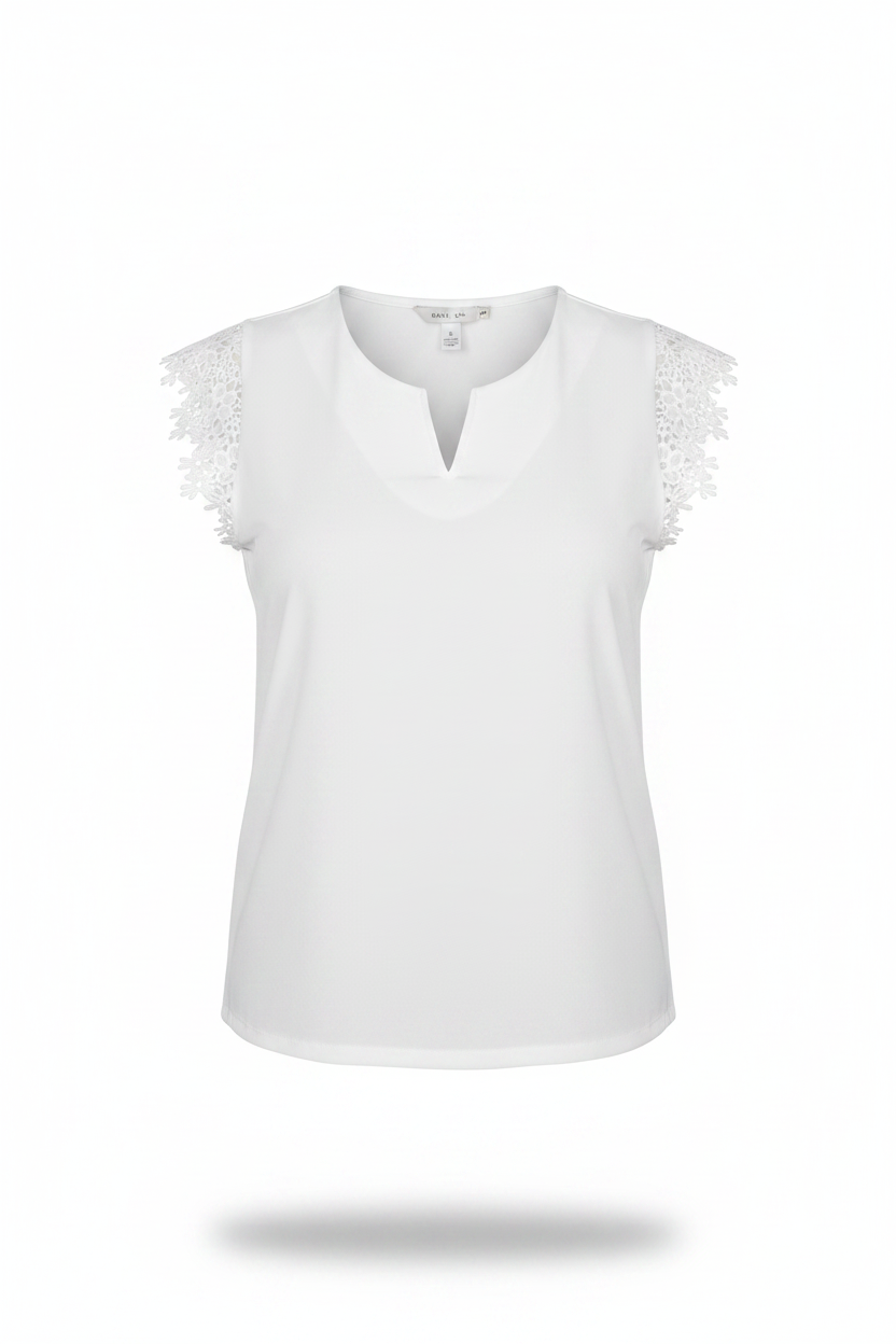 Blusa blanca encaje floral ghost mannequin