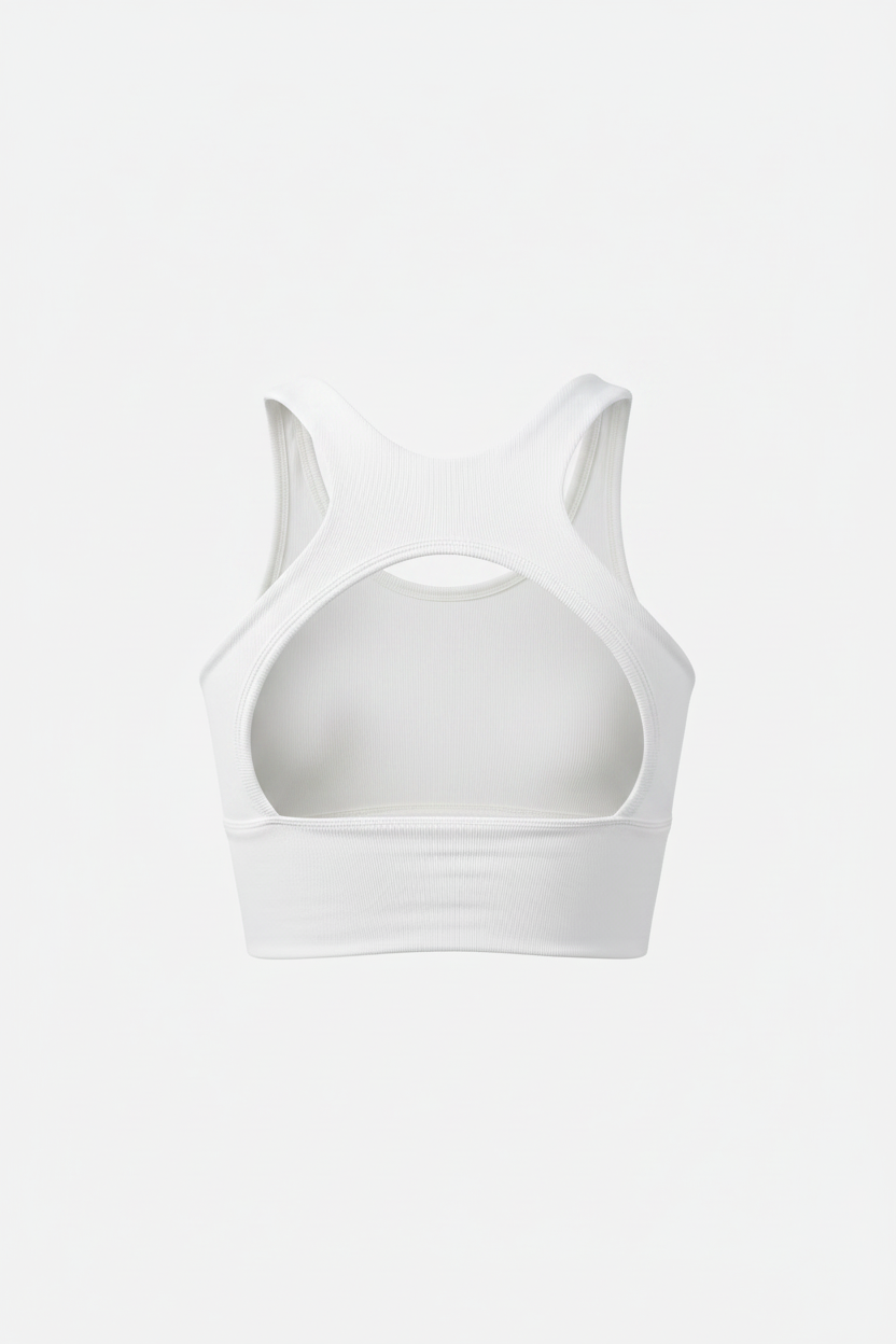 Blusa blanca - vista trasera maniquí invisible fondo gris
