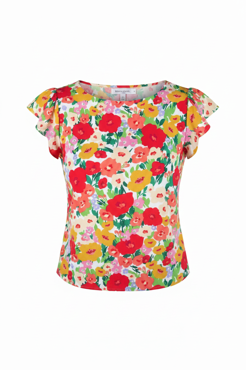 Blusa floral roja ghost mannequin
