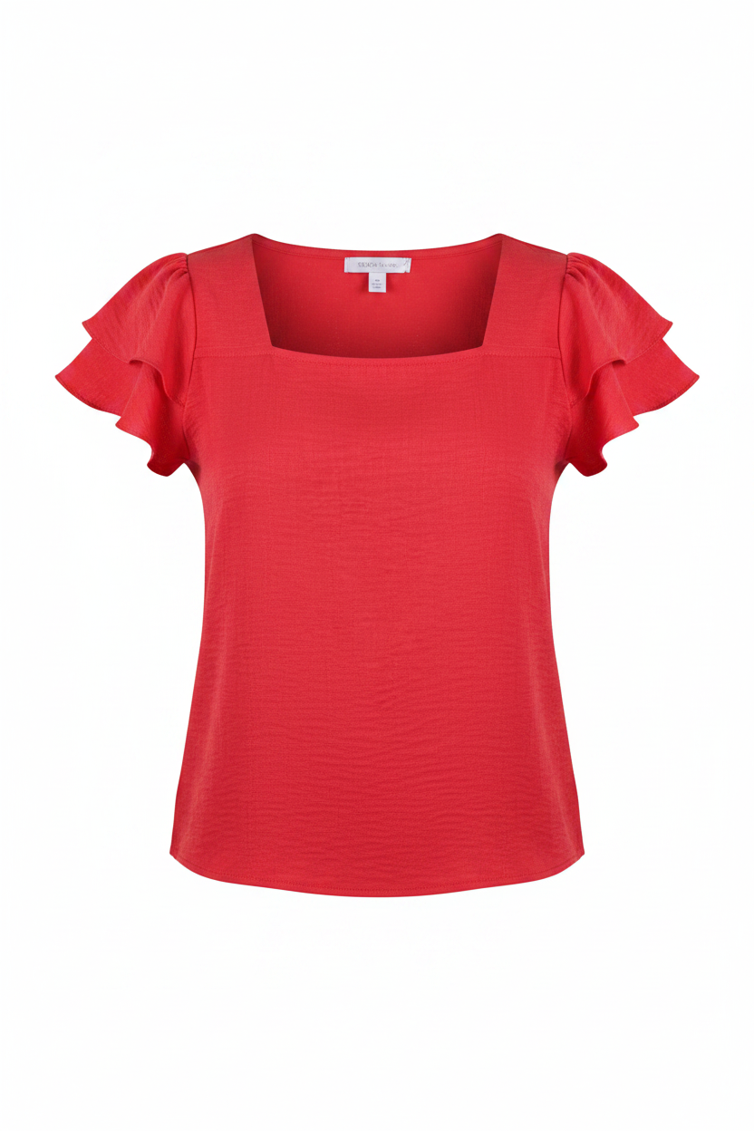 Blusa roja mangas volantes ghost mannequin