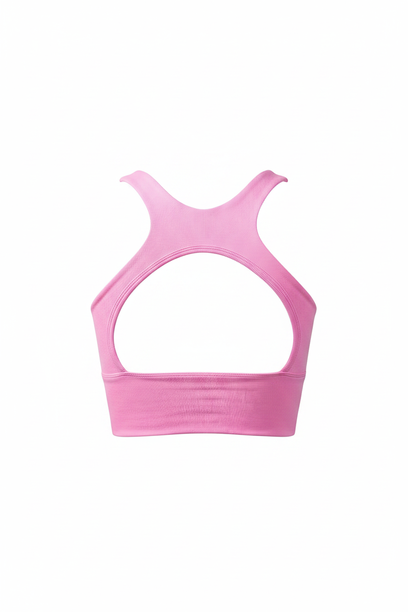 Blusa rosa crop top - vista trasera maniquí invisible